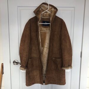 Faux Suede Shearling jacket full zip with hood and pockets.